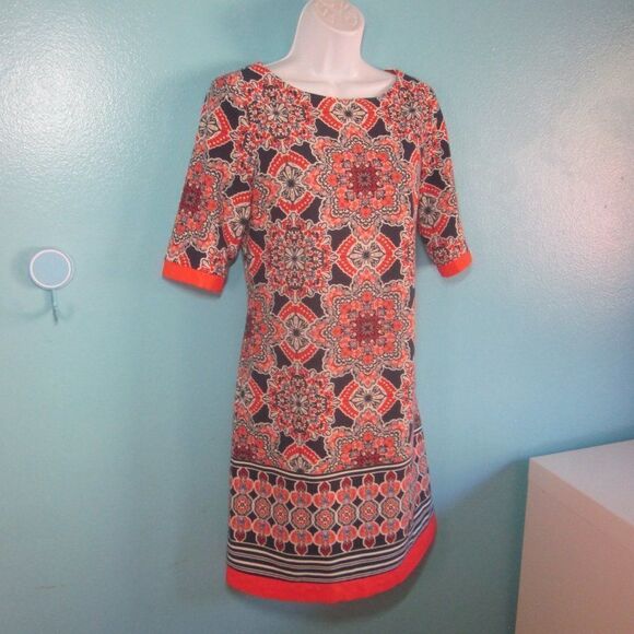 Eliza J Floral Print Dress Womens Size 8 Navy & Red Rear Zipper 36B - 32W - 38H - Picture 1 of 10